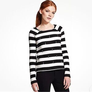 J by J.O.A. Jewel Embellished Black & White Striped Sweater Top Size XS